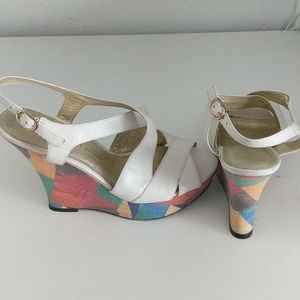 White leather wedges.